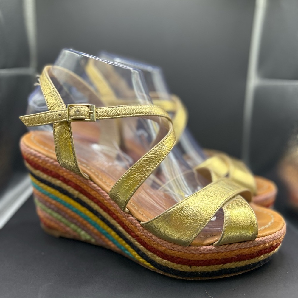 Kate Spade Lindsay Rainbow Wedge Gold Espadrille Sandal